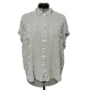 Jane+Delancey Striped Rolled Sleeve Button Shirt Seersucker Fabric Top Sz: 2X